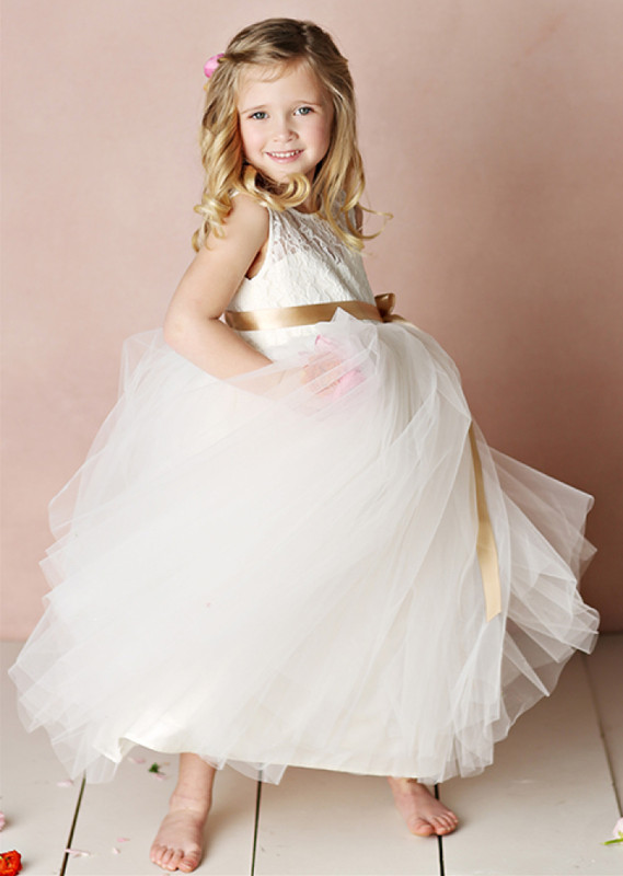 Ivory Lace Tulle Knee Length Flower Girl Dress Party Dress Pageant Dress Toddler Dress