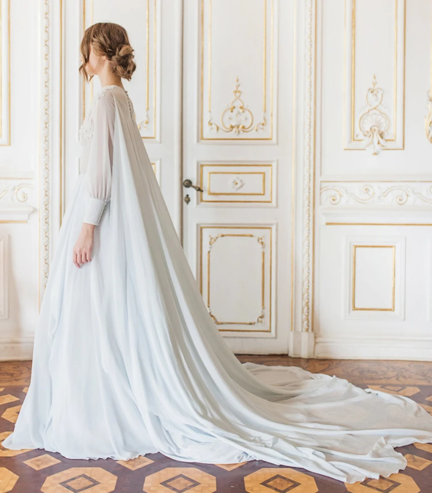 Light Blue Lace Chiffon Bridal Gown Wedding Dress Light Blue Lace Chiffon Bridal Gown Wedding Dress