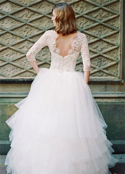 2 Pieces Ivory Lace Tulle Cupcake Bridal Gown Wedding Dress