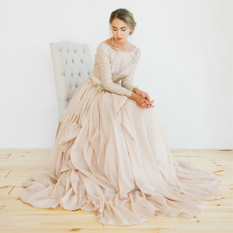 Vback Lace Chiffon Bridal Gown Wedding Dress