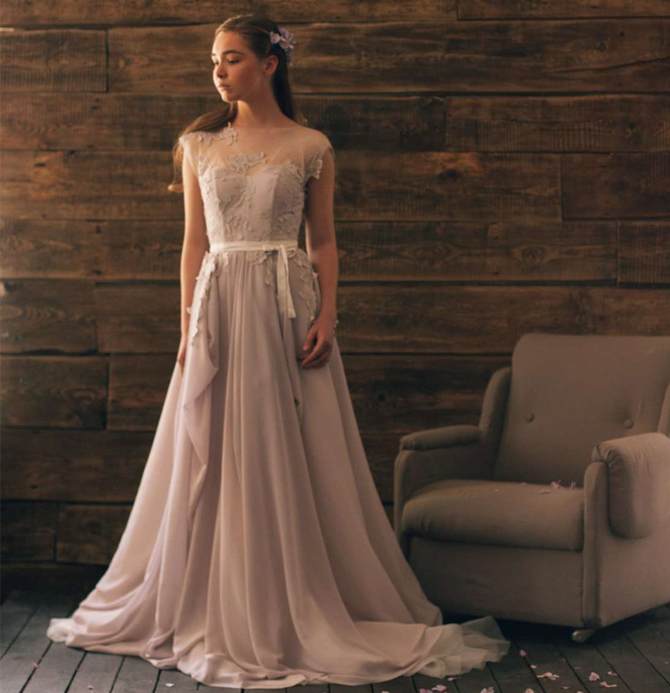 Lavender Lace Chiffon Bridal Gown Wedding Dress