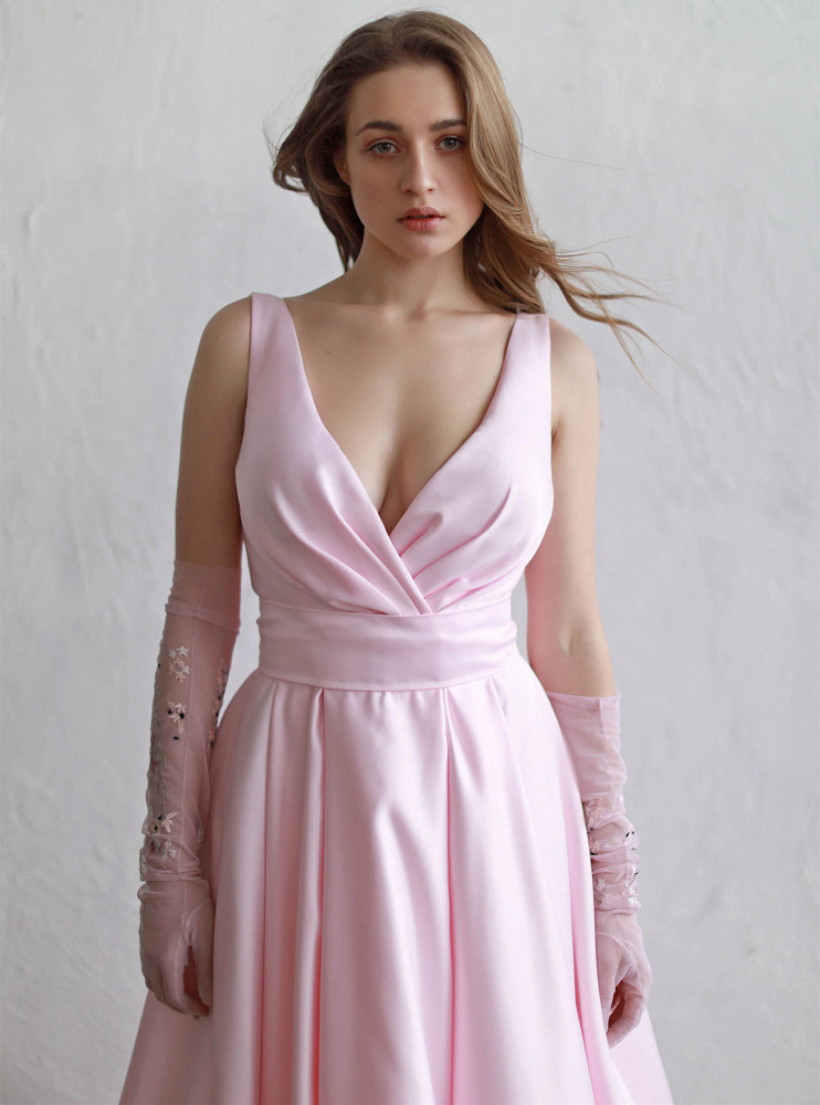 Vback Pink Satin Bridal Gown Wedding Dress