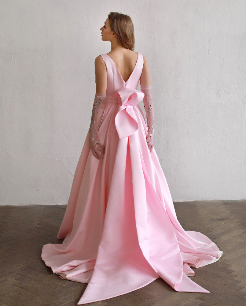 Vback Pink Satin Bridal Gown Wedding Dress