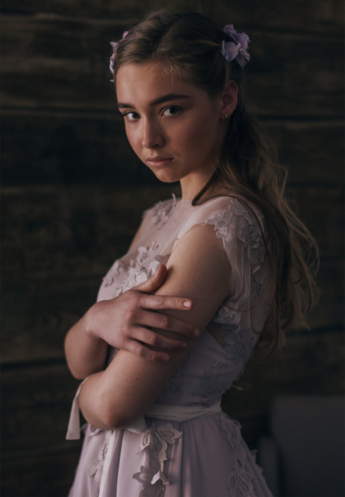 Lavender Lace Chiffon Bridal Gown Wedding Dress