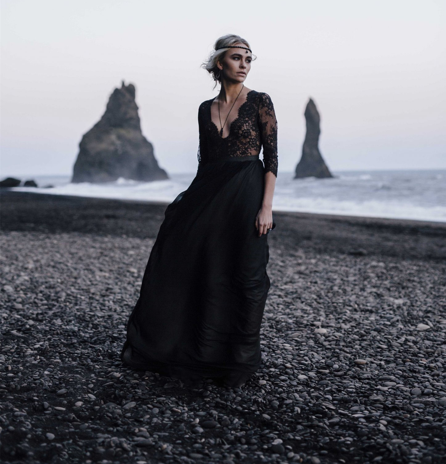 Black Lace Tulle Wedding Dress Bridal Gown Gothic Wedding Dress