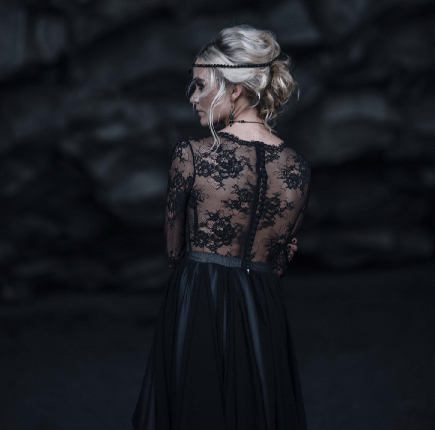 Black Lace Tulle Wedding Dress Bridal Gown Gothic Wedding Dress