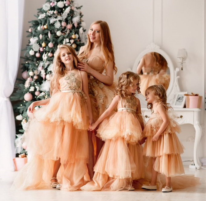 Champagne Gold  Prom Dress Mother and Kids Dress