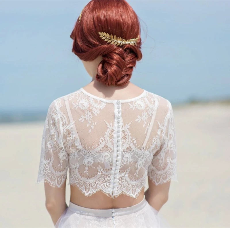 Ivory Short Sleeve Lace Top Bridesmaid Dress Top