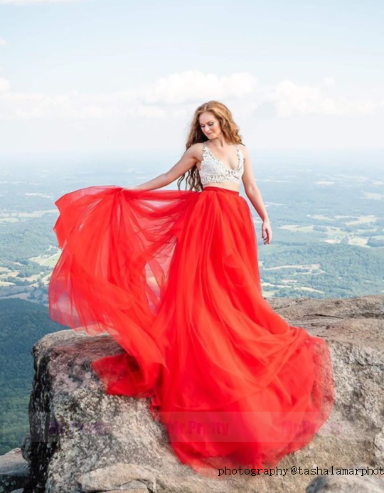 Red Long Train Tulle  Long Train Skirt Bridal Gown