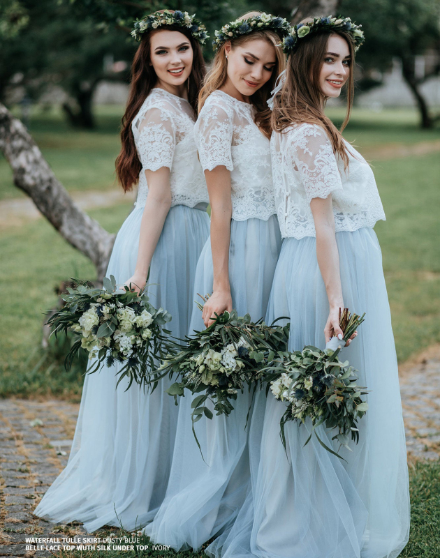 2 Pieces Full Length Prom Dress Bridesmaid Dress Wedding Skirt