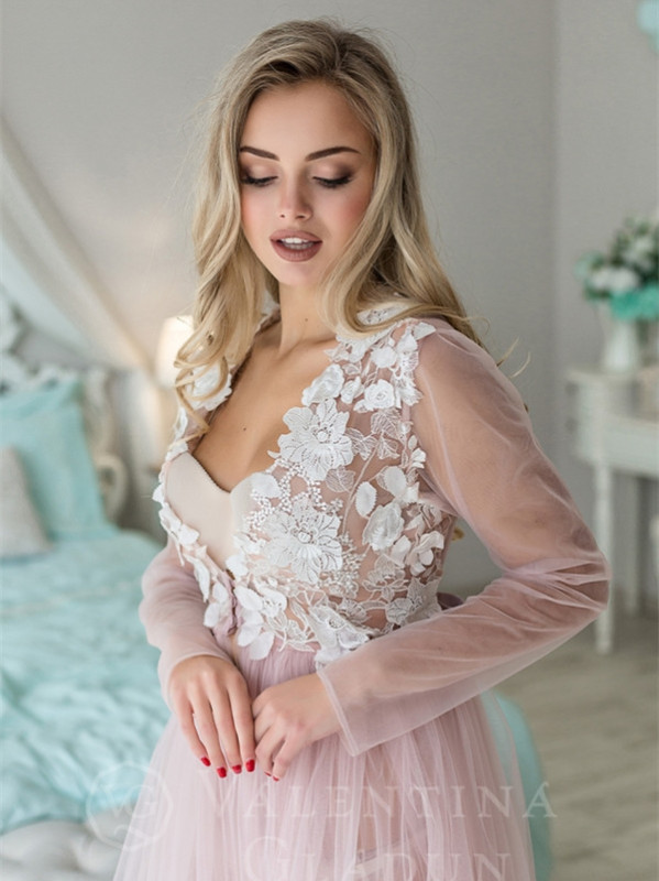 Long Sleeve Ivory Lace Tulle Bridal Robe Bridal Sleepingwear