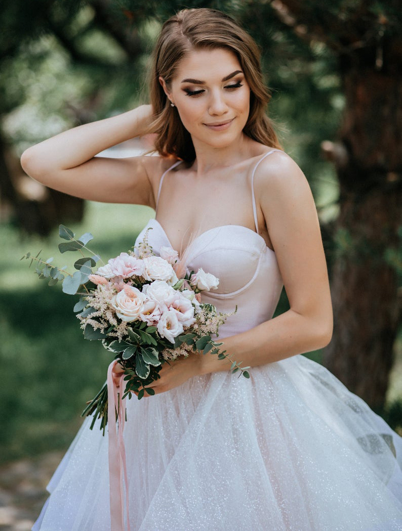 2 Pieces Short Train Sparkle Wedding Skirt Wedding Dress