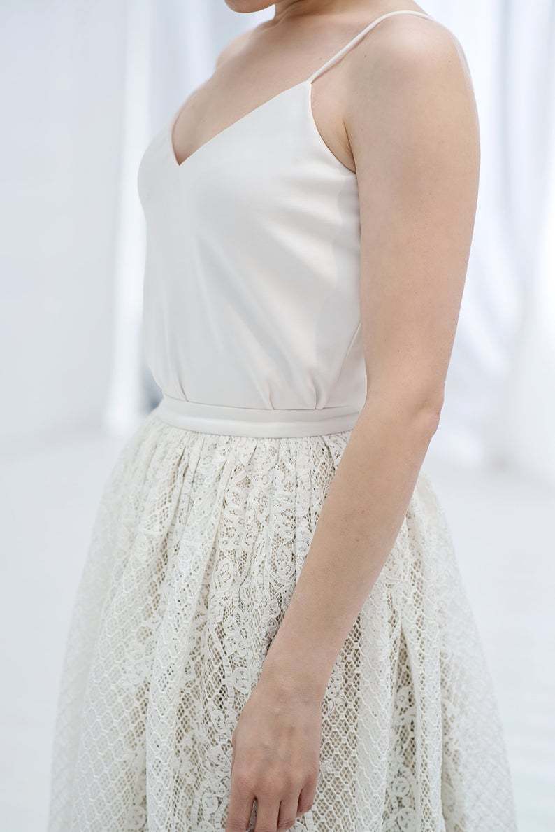 2 Pieces Short Train Prom Dress Bridesmaid Dress Wedding Skirt
