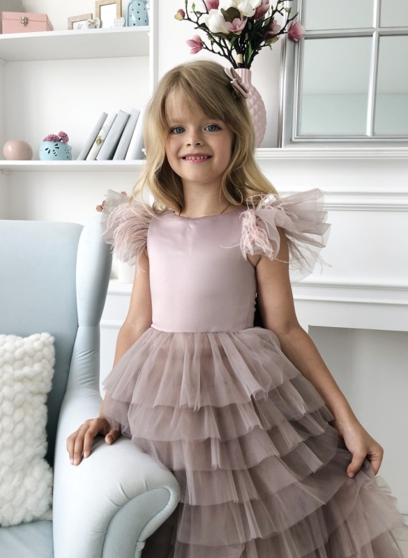 Grey Tulle High Low Flower Girl Dress Party Dress