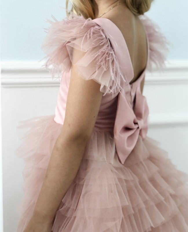 Pink Taffeta Tulle Full Length Flower Girl Dress Party Dress