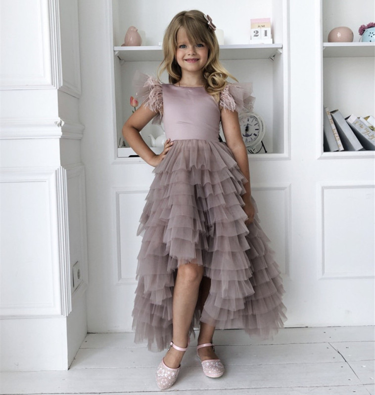 Grey Tulle High Low Flower Girl Dress Party Dress