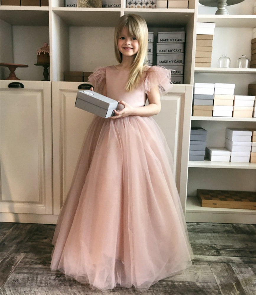 Pink Taffeta Tulle Full Length Flower Girl Dress Party Dress