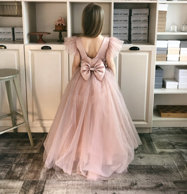 Pink Taffeta Tulle Full Length Flower Girl Dress Party Dress