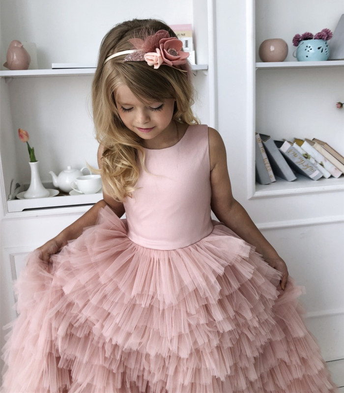 Pink Taffeta TulleShort Train Flower Girl Dress Party Dress