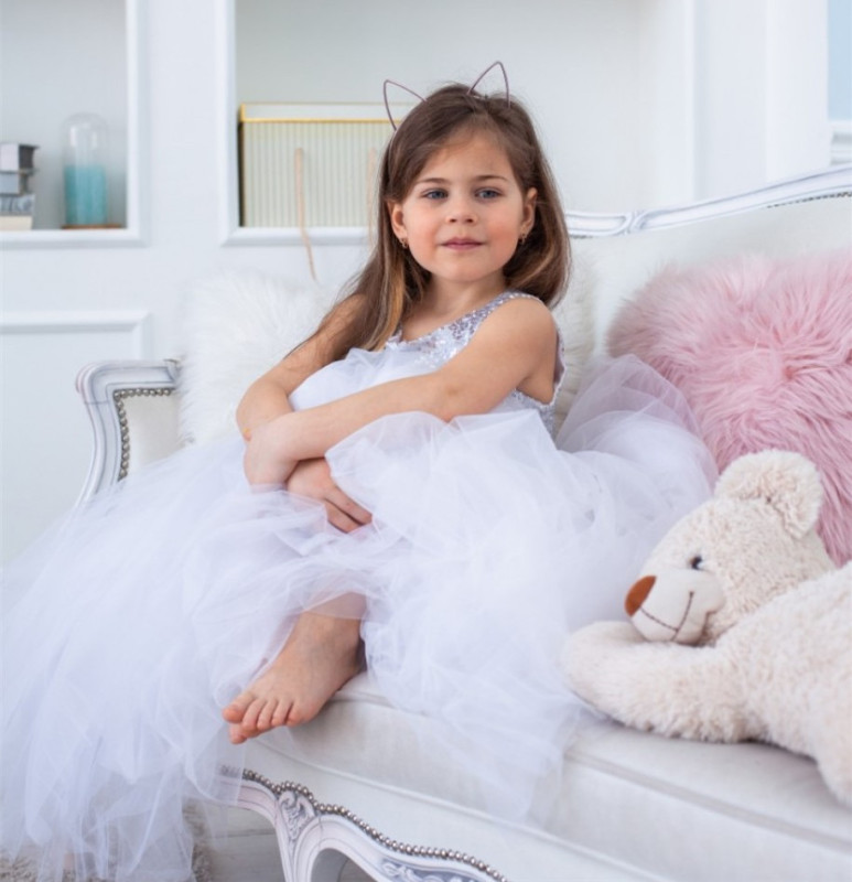 Ivory Sequin Tulle Full Length Flower Girl Dress Party Dress