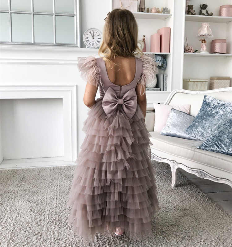 Grey Tulle High Low Flower Girl Dress Party Dress