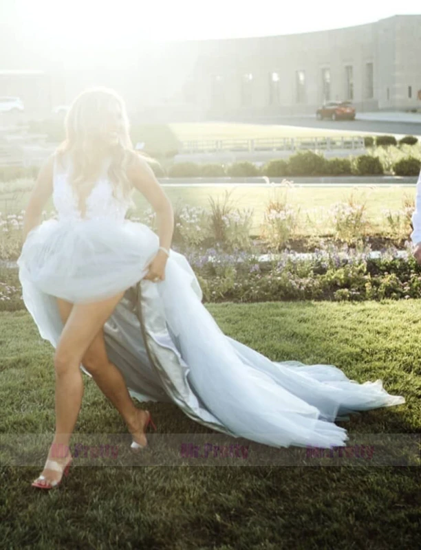 Grey Blue Long Train Tulle  Long Train Skirt Bridal Gown