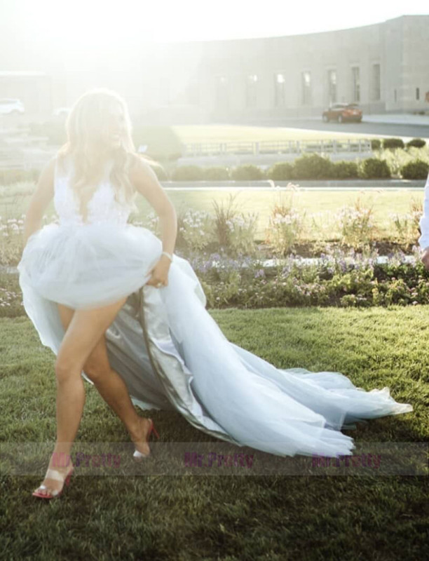 Grey Blue Long Train Tulle  Long Train Skirt Bridal Gown