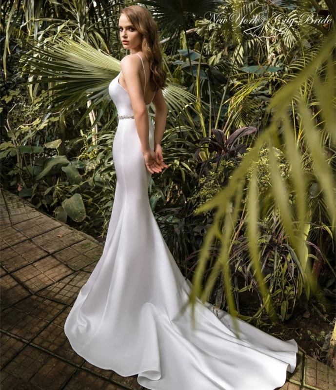 Ivory Mermaid Satin Bridal Gown Cathedral Wedding Dress