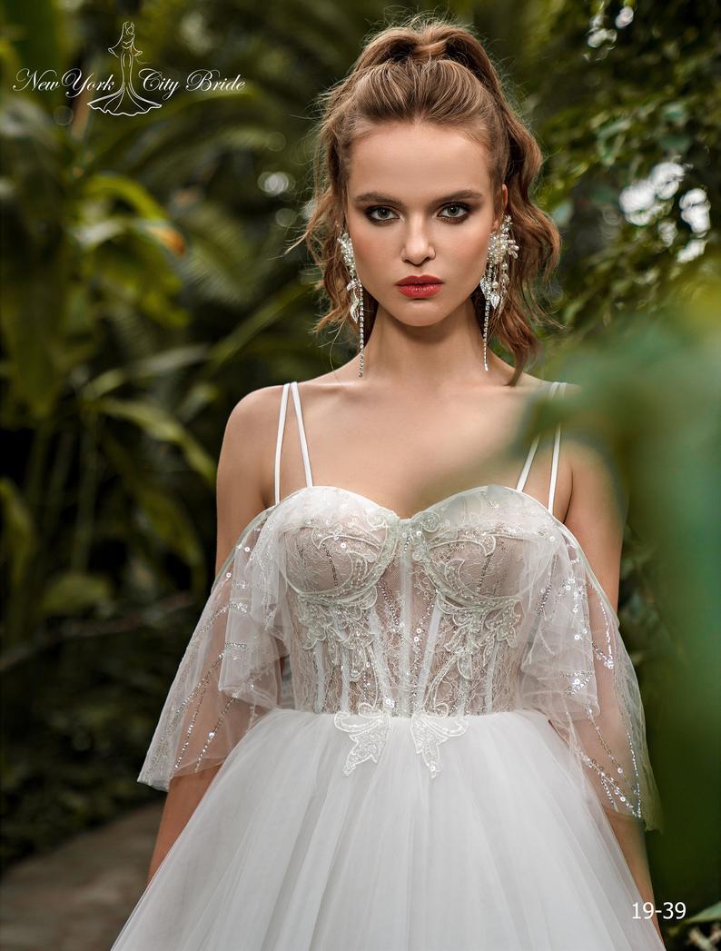 Off Shoulder  Ivory Lace Tulle Bridal Gown Cathedral Wedding Dress