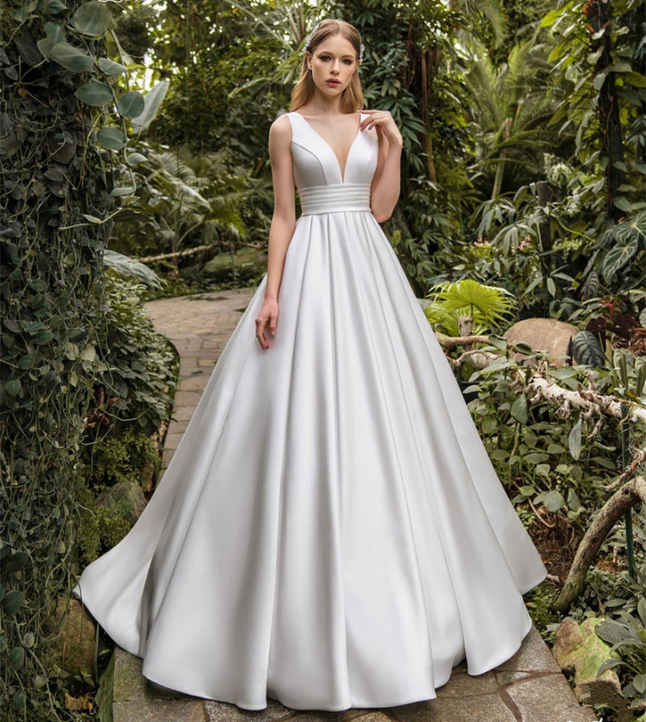 Ivory Satin Bridal Gown Cathedral Wedding Dress