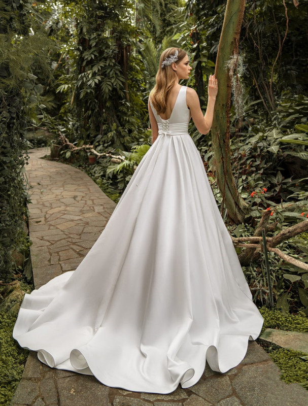 Ivory Satin Bridal Gown Cathedral Wedding Dress