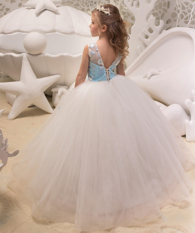2 Pieces Ivory Blue Lace Tulle Flower Girl Dress Party Dress