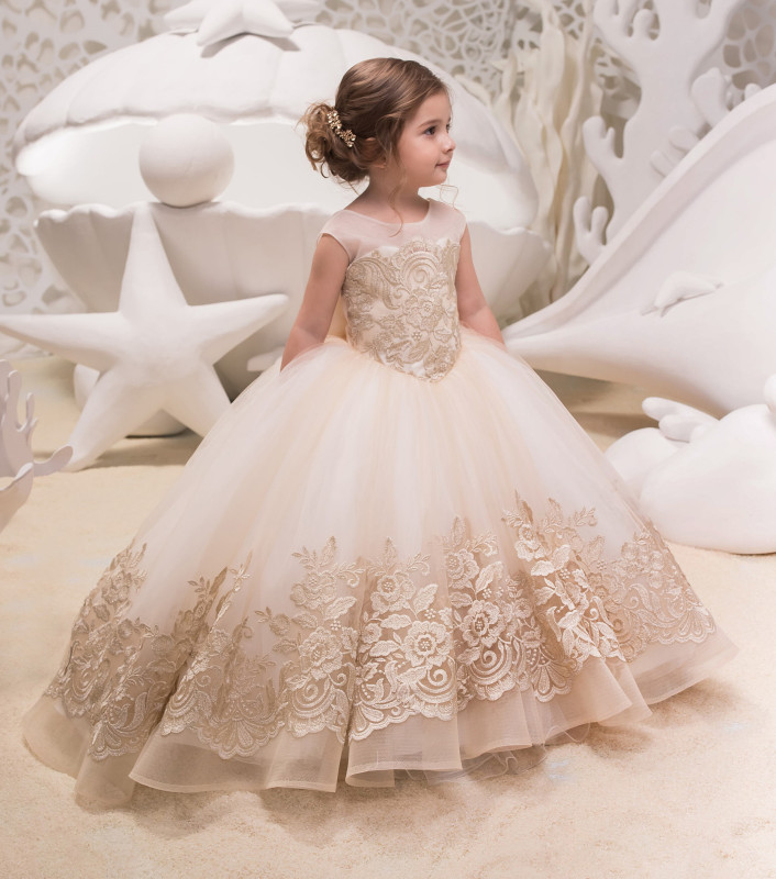 Light Champagne Lace Tulle Flower Girl Dress Party Dress