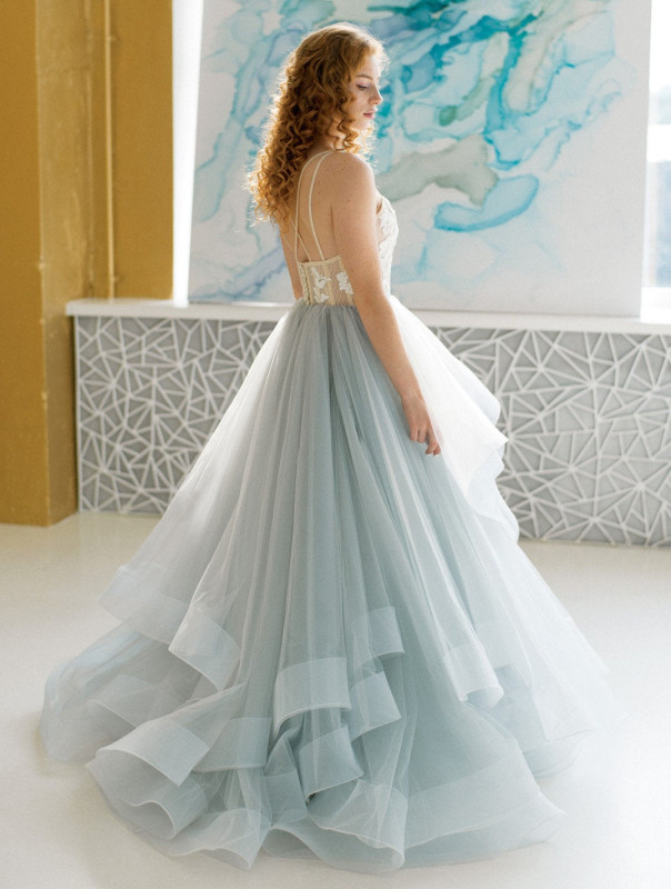 Grey Blue Short Train Bridesmaid Dress Wedding Dress Prom Dress