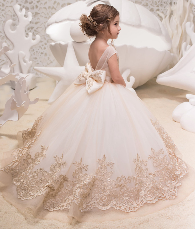 Light Champagne Lace Tulle Flower Girl Dress Party Dress