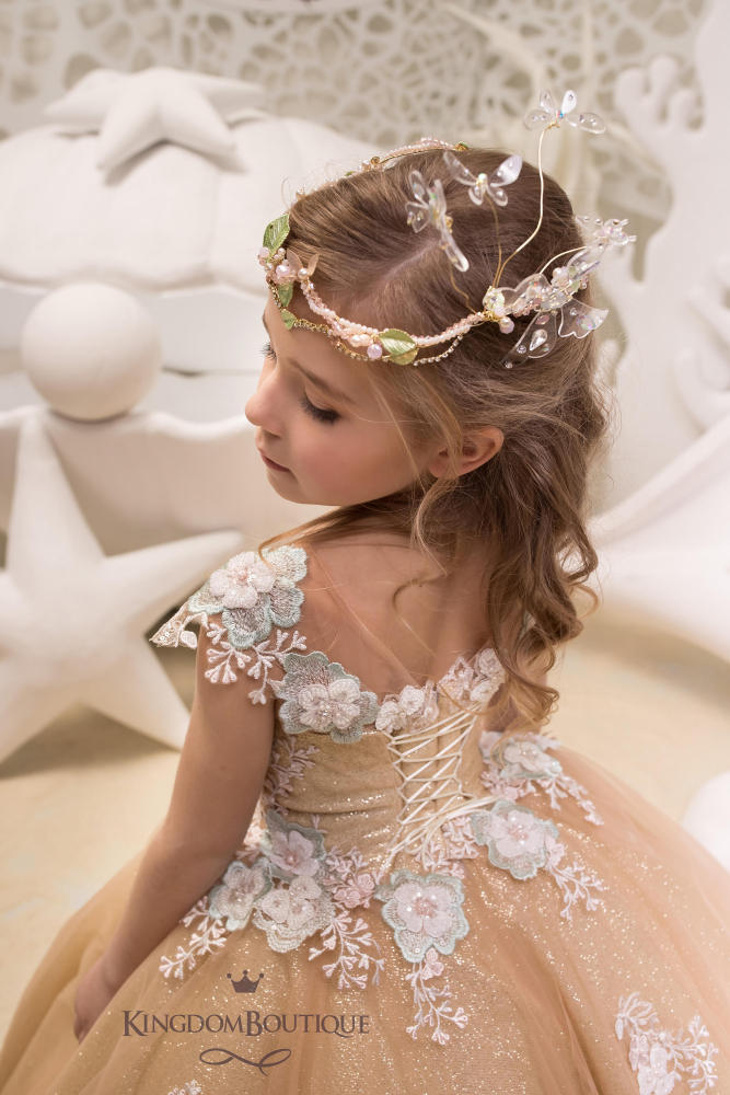 Gold Lace Tulle Flower Girl Dress Party Dress