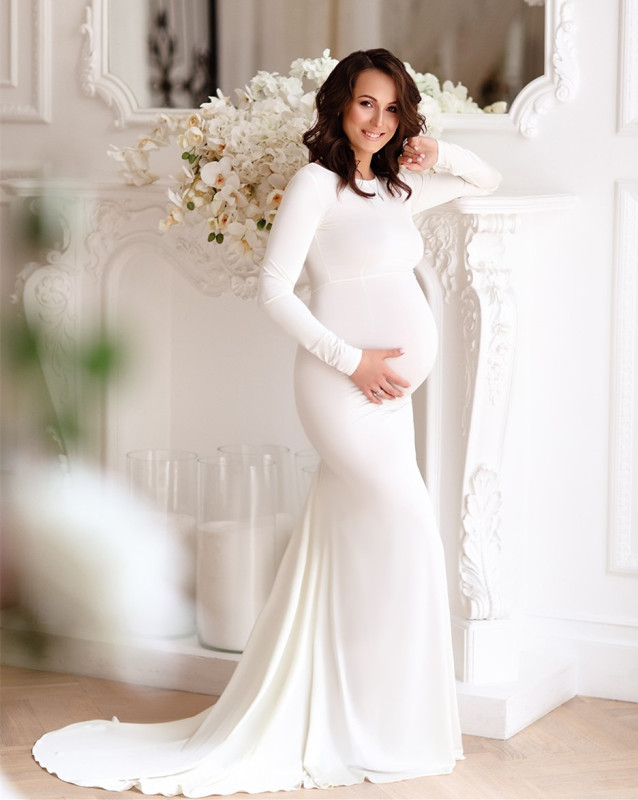 Ivory Jersey Maternity Sexy Prom Dress Pregnant Dress
