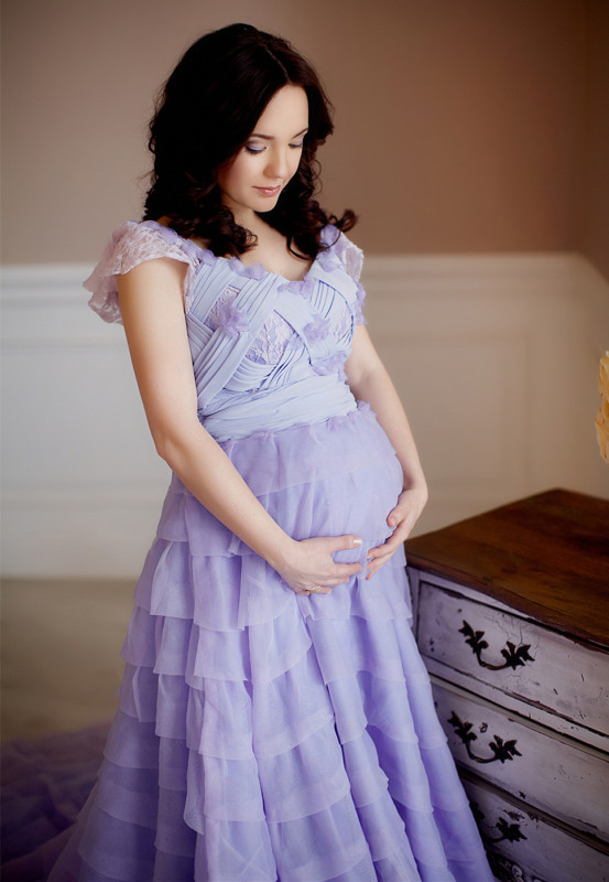 Lavender Organza Lace Maternity Sexy Prom Dress Pregnant Dress