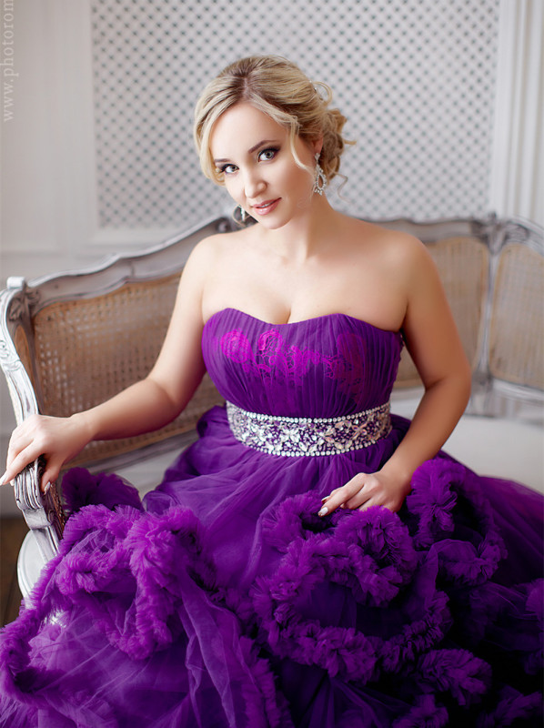 Purple Tulle Long Train Prom Dress Wedding Dress