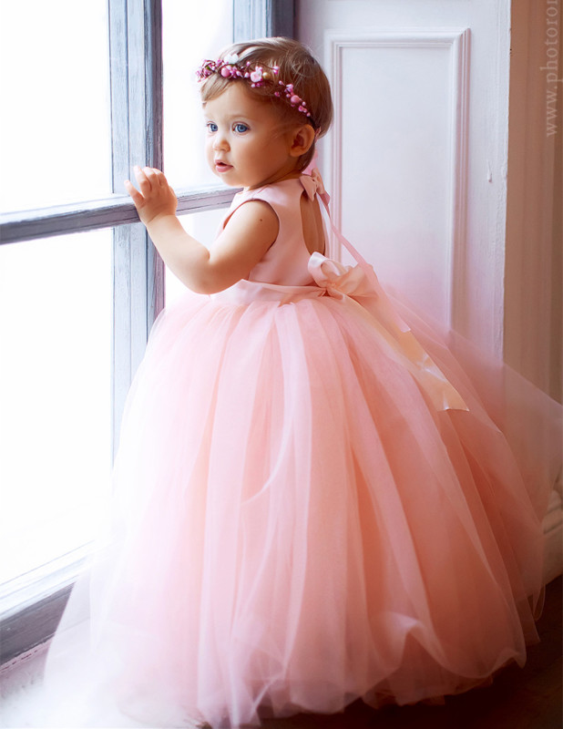 Pink Satin Tulle Flower Girl Dress Party Dress