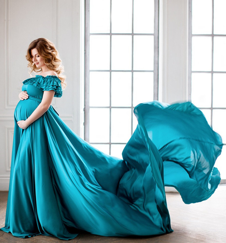 Sky Blue Jersey Maternity Sexy Prom Dress Pregnant Dress