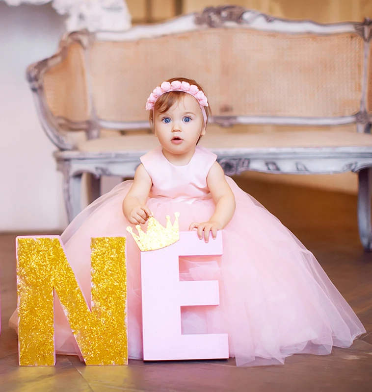 Pink Satin Tulle Flower Girl Dress Party Dress