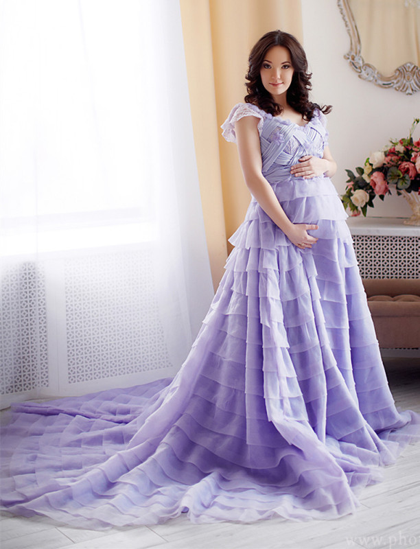 Lavender Organza Lace Maternity Sexy Prom Dress Pregnant Dress