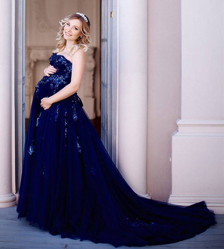 Navy Blue Mother And Kids Dress Prom Dress