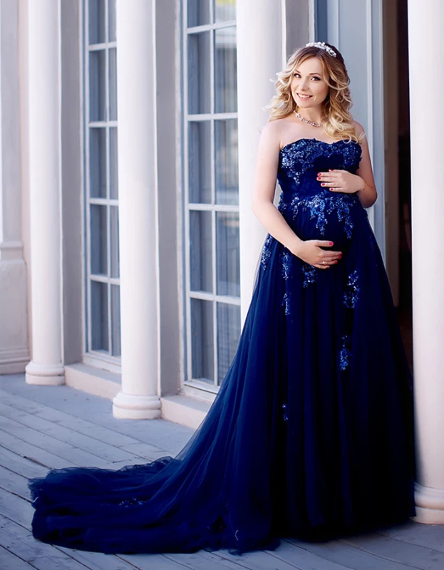 Navy Blue Mother And Kids Dress Prom Dress