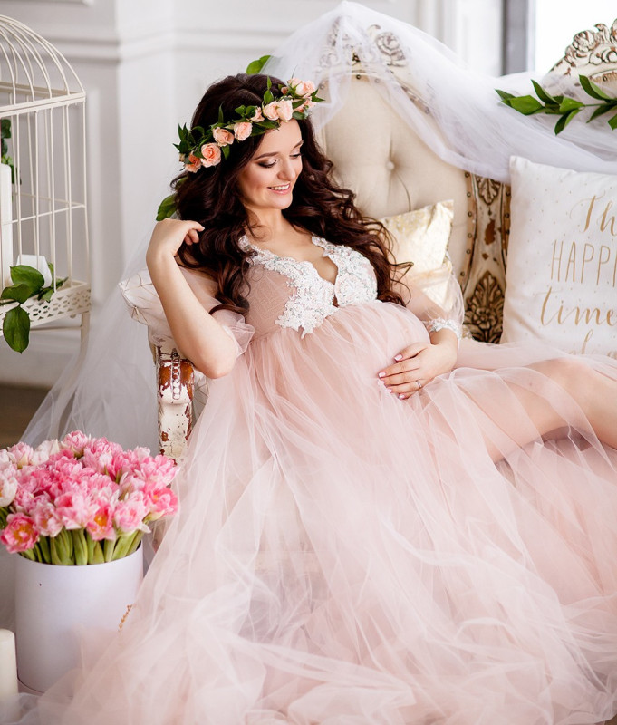 Mauve Lace Tulle Maternity Sexy Prom Dress Pregnant Dress