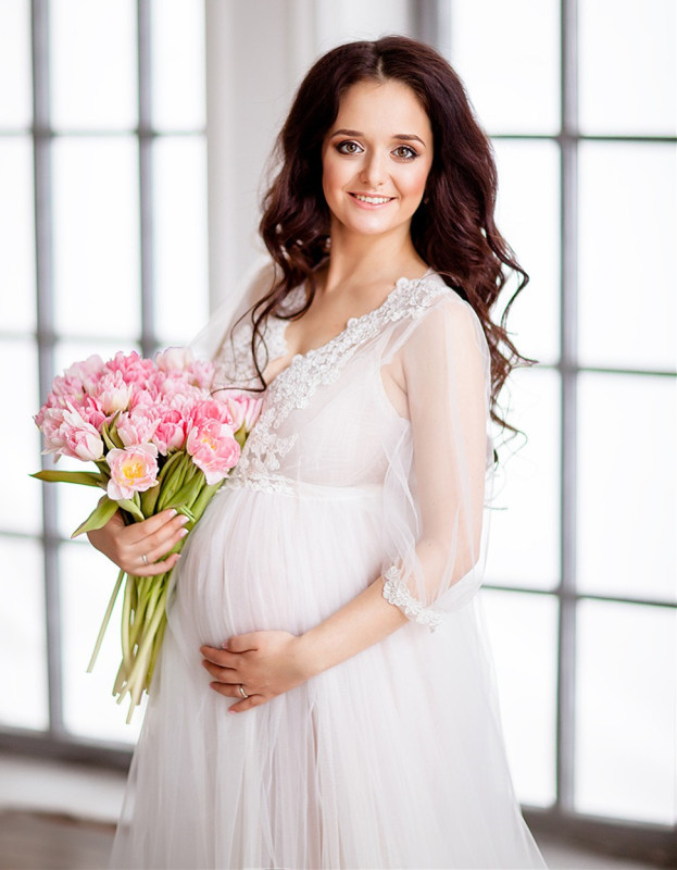 Ivory Lace Tulle Maternity Sexy Prom Dress Pregnant Dress