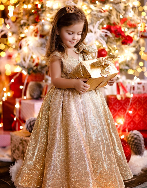 Gold Sequin Flower Girl Dress Party Dress