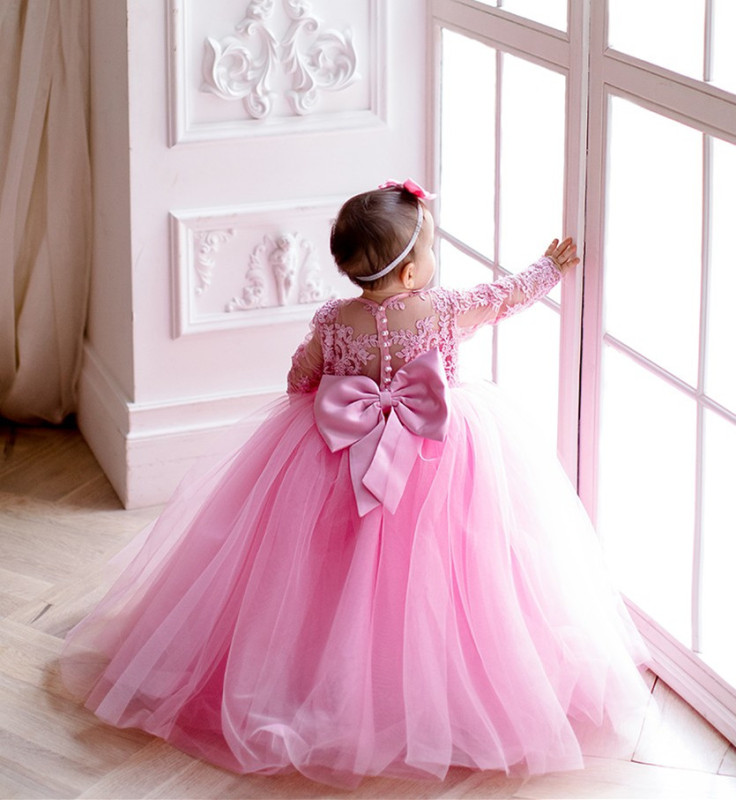Pink Lace Tulle Flower Girl Dress Party Dress