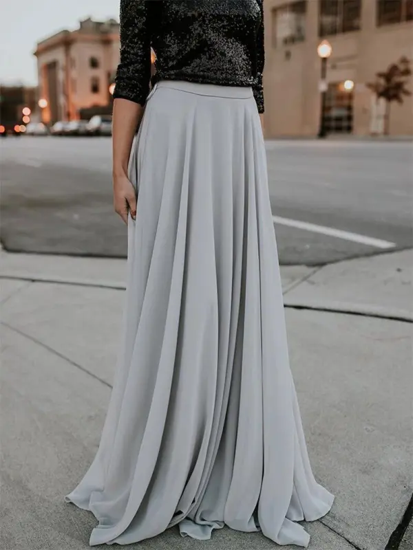 Grey Chiffon Maxi Skirt Short Train Chiffon Skirt